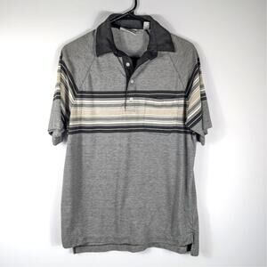 Vintage Club Run Sport Mens Polo Shirt Medium Gray Striped Short Sleeve Casual